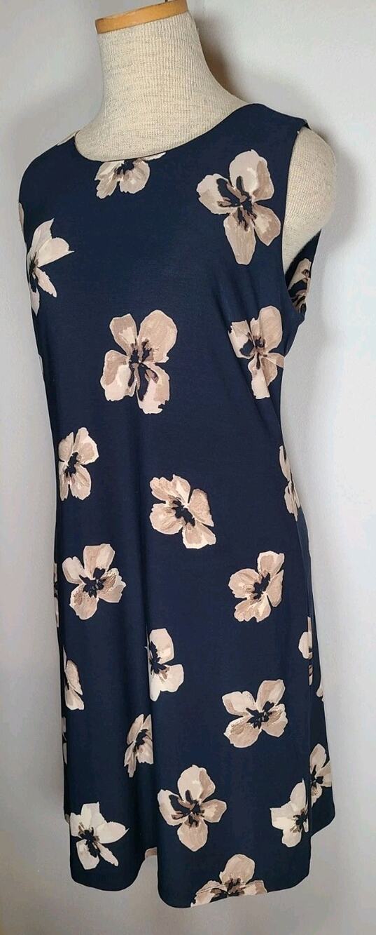 NWT Tommy Hilfiger Women Navy Cream Floral Print Stretch Midi Dress Size 10